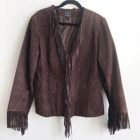 INC International Concepts Western Brown Suede boho festival Fringe Jacket 3X - Picture 1 of 8